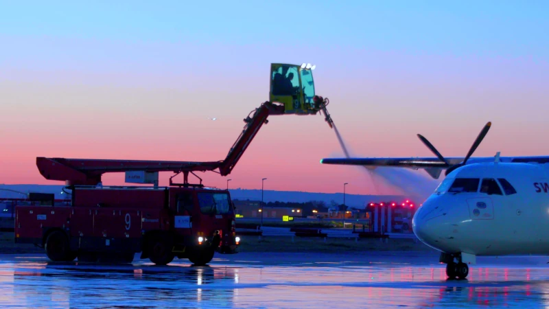 Personal de South Europe Ground quitando el hielo de aviones de Iberia.